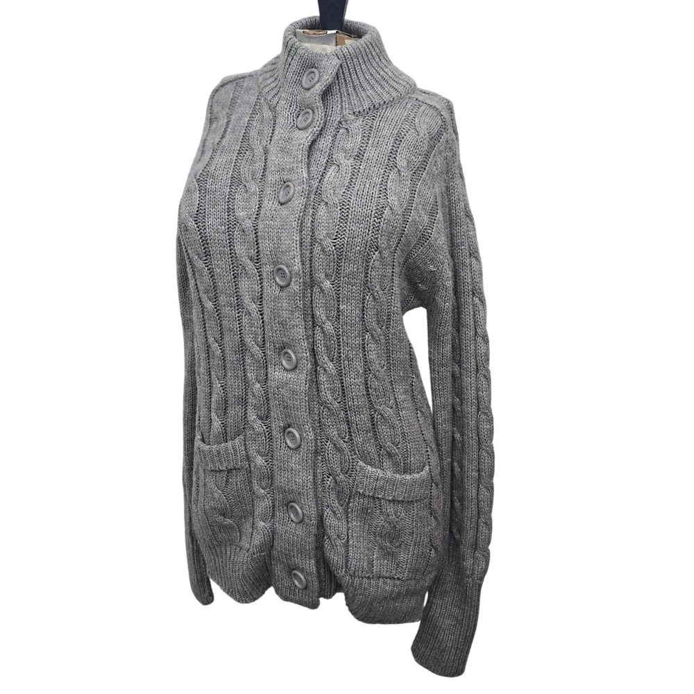 Vintage Sears Cable Knit Sweater Women L Large Grandpa Core Boxy Blue Gray Multi